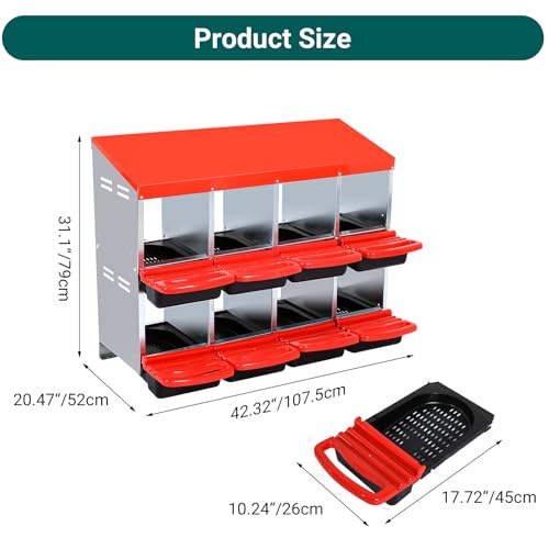 Chicken Nesting Box (Red- 8 compartment)