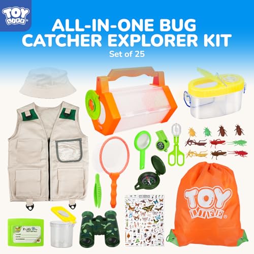 Kids Explorer Bug Catcher Kit with Safari Costume (25 PCS Dress-Up Explorer Set - Orange)
