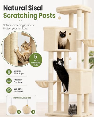 Cat Tree for Indoor Cats Large Adult (Beige / 84 Inch)