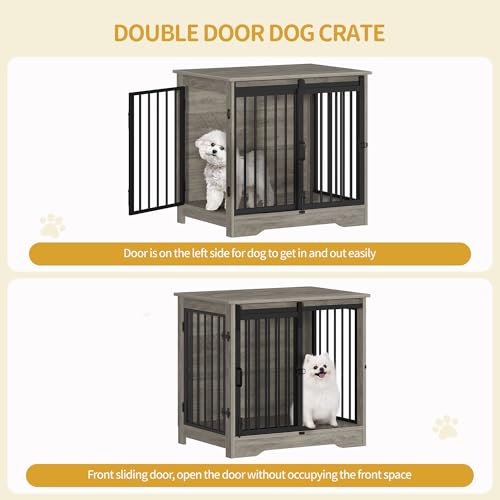 27.2" S Dog Crate Furniture Indoor Dog Kennel with Barn Door (Greige / 27.2"L x 19.3"W x 25.4"H)
