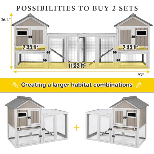 94''L Rabbit Hutch Outdoor Chicken Coop with Run (94"L x 23.6"W x 36"H)