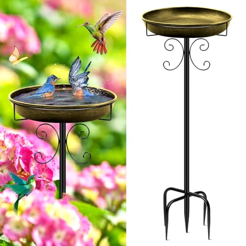 35In Metal Bird Bath for Outside (Antique Golden)