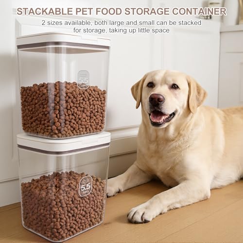 5-7Lbs/5.81Qt/5.5L Airtight Dog Cat Food Storage Container and Pet Storage Bin BPA-Free. PET Clear Stackable Dog Treat Containers for Pet Food/Rice/Dry/Cereals/Flour/Sugar/Bread (White-5.5L-C)