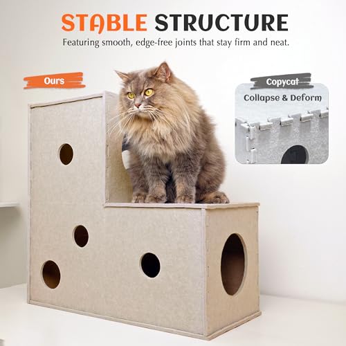 Cat Tunnel Original Cat Hideaway Cave for Indoor Cats (L-shape Tunnel / Beige)
