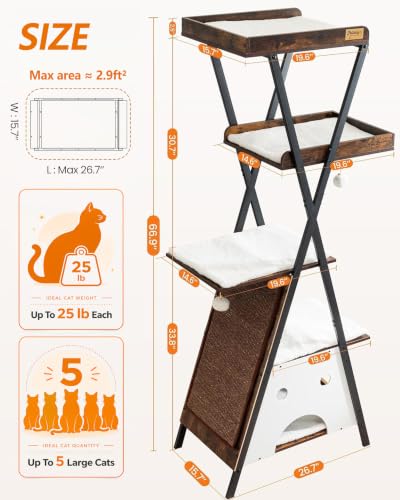 Modern Wood Cat Tree Tower for Indoor Cats Large Adult 67 (67 inch / Rustic Brown)