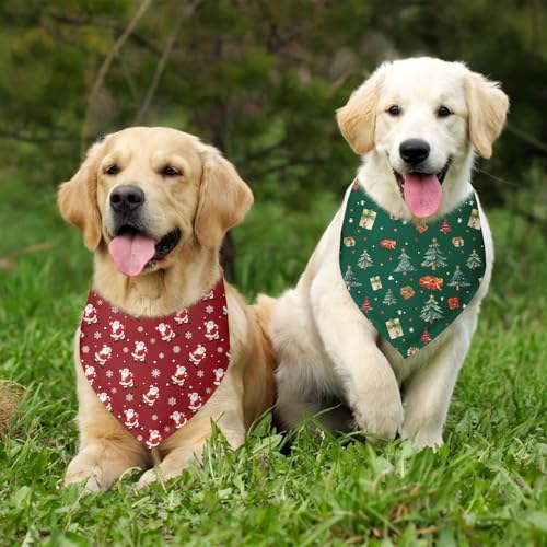 Christmas Dog Bandana 2 Pack Holiday Dog Bandana Christmas Tree Santa Claus Snowflakes Pet Scarf Accessories for Small Medium Dogs & Cats (A)