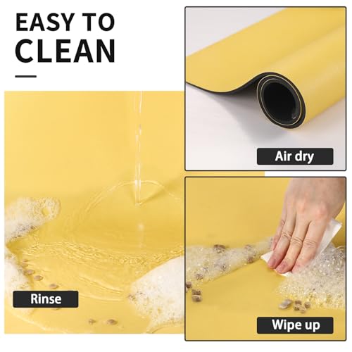Dog Food Mat Absorbent Cat Mat for Food and Water (Paw Yellow / 28"L x 18"W)
