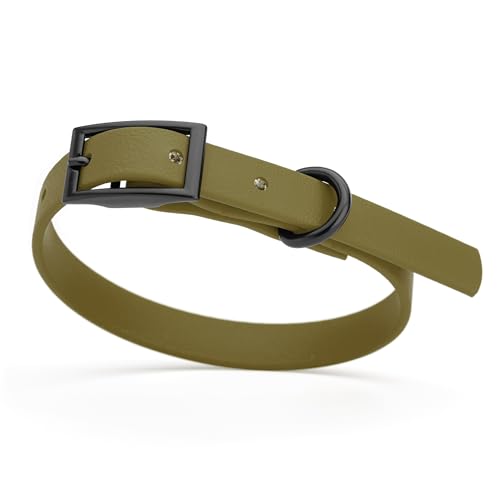 Biothane Waterproof Dog Collar Strong Coated Nylon Webbing with Black Hardware Odor (W1/2" x L9-12" / Olive Drab Green)