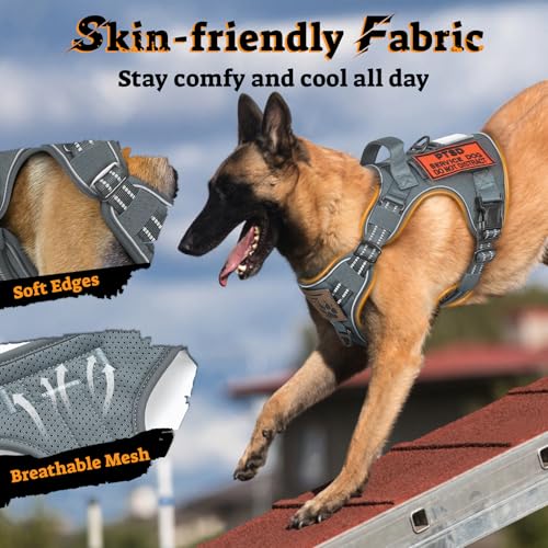 Tactical Dog Harness for Large Dogs (Xl(chest:23.6"-41.8",neck:21.7"-32.3",back:9.1") / Grey)