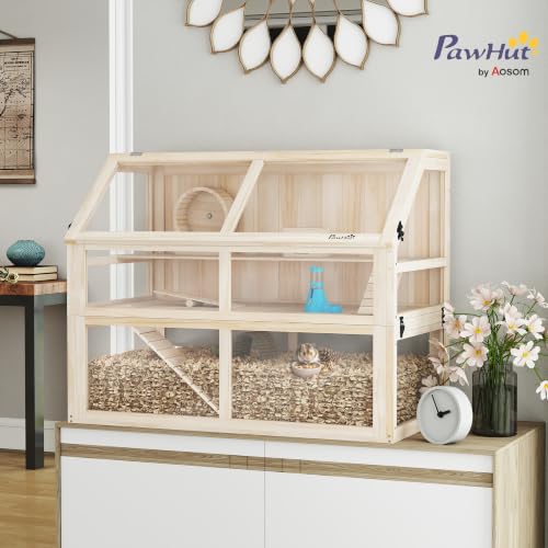 Wooden Hamster Cage 3 Tier for Dwarf Gerbil 37"x21"x30" Natural (Natural Wood / 37.4"L x 20.9"W x 29.9"H)