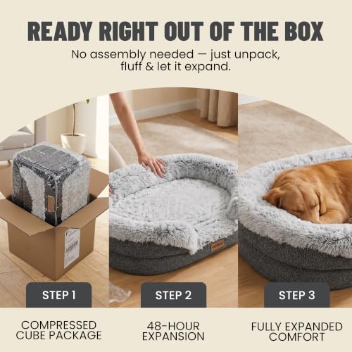 Fluffy Orthopedic Dog Beds Large Sized Dog (Charcoal Gray / XL(48", UP to 110lbs))