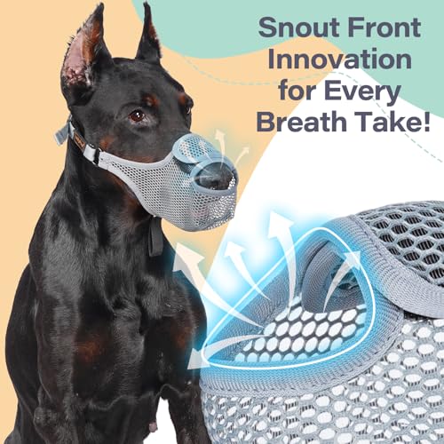 Mesh Dog Muzzle for Large Medium Small Dogs with Front Opening (Grey / XXL)