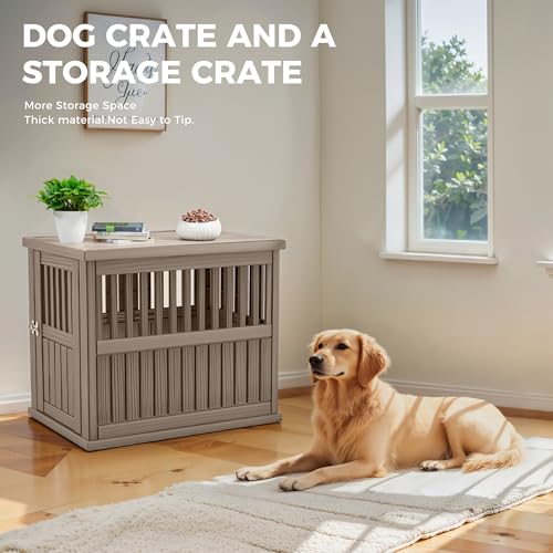 Dog House Resin Outdoor Dog Kennel with Ventilated Design (light gray-A / 39.37*28.35*32.83 INCH)