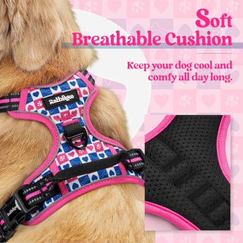 Dog Harness No Pull for Large Dogs with 2 Leash Clips (X-Large / Hot Pink Grid)