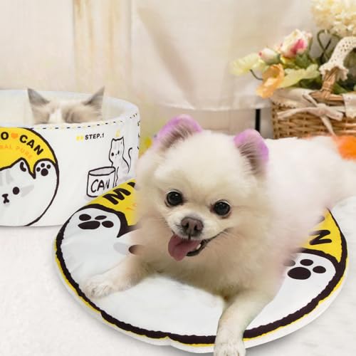 Ramen Noodle Cat Bed (19.7"L x 19.7"W x 7.9"Th / yellow white)
