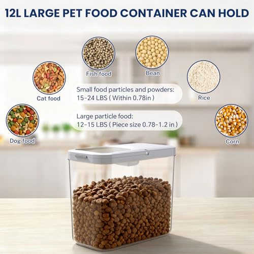 12 Lbs Airtight Dog Cat Food Storage Container and Dog Treat Containers BPA (Milky White 12L-A)