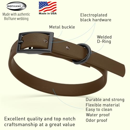 Biothane Waterproof Dog Collar Strong Coated Nylon Webbing with Black Hardware Odor (W1/2" x L9-12" / Dark Chocolate Brown)