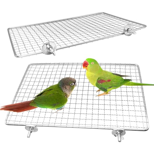 2 Pack Bird Perch Platform Stainless Steel Birds Perches Parrot Shelf Training Stand Small Animals Cage Accessories for Parakeets
