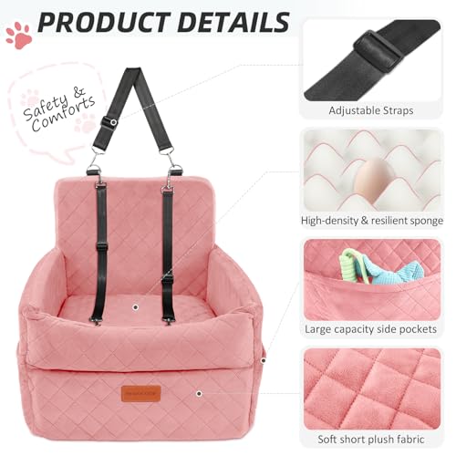 Dog Car Seat for Small Medium Dogs (Pink)