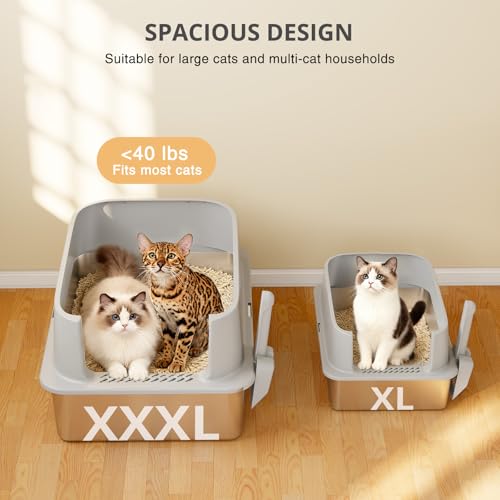 XXXL Stainless Steel Cat Litter Box with Lid