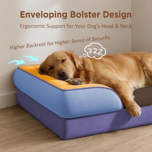 Orthopedic Dog Bed for Extra Large Dogs with Bolster (42.0"L x 30.0"W x 8.5"Th / Honey Lavender)