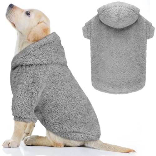 Fuzzy Dog Hoodie Dog Sweaters for Large Dogs Soft Double (Large / Grey)