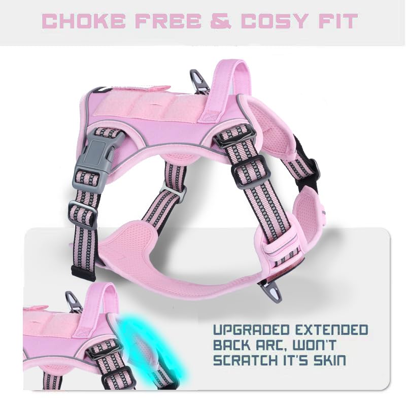 Tactical Dog Harness for Small Dogs No Pull (Pink / S(Neck:13-16", Chest:15-23"))
