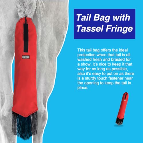 Smooth Lightweight Adjustable Fastener Nylon Horse Tail Bag with Fringe (Scarlet Red)