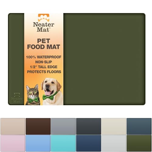 Neater Mat Pet Mats for Food and Water (16"L x 10"W / Olive Green)