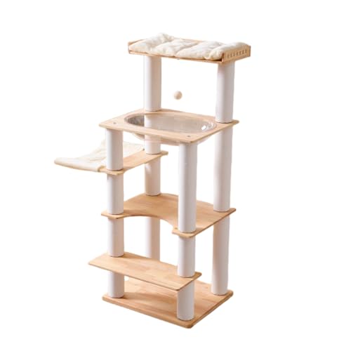 Modern Natural Wooden Wood Cat Tree Tower Condo (57 Inches - Solid Wood)