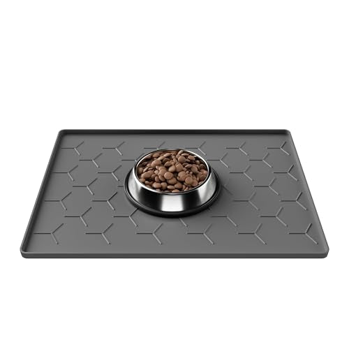 Silicone Dog Cat Food Bowl Mat (S-16''X12'' / Dark Gray)