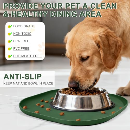 Waterproof Silicone Pet Food Mat with Raised Edge for Dog & Cat (Dark Olive / 12"L x 12"W)