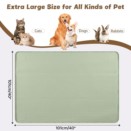 Cat Food Mat Extra Large Silicone Pet Bowl Mat 40''x40'' (Green / 40"L x 40"W)