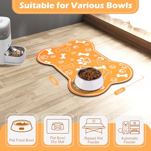 Dog Cat Mat for Food and Water (18"L x 12"W / Bone Shaped Orange)