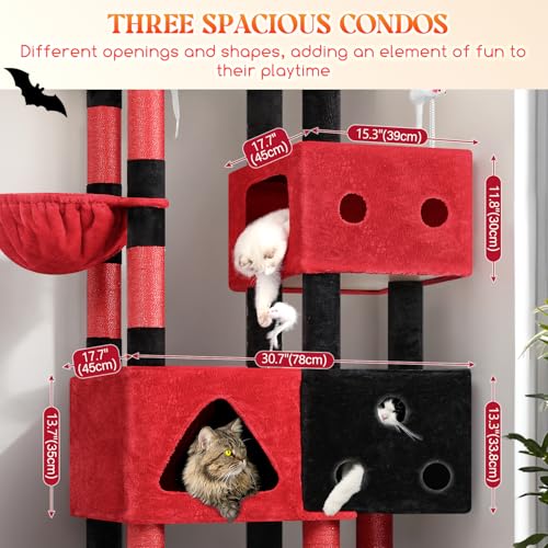 Extra Large Gothic Cat Tower for Big Cats 20 lbs (81 inch / Red Black)