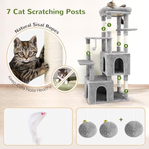 Heavy Duty Cat Trees for Big Cats Maine Coon (Light Grey / 61inch)