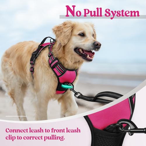 Dog Harness No Pull for Large Dogs with 2 Leash Clips (X-Large / Hot Pink)
