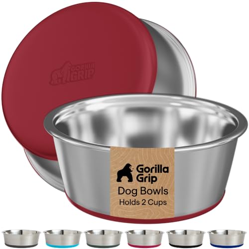 Dog Bowls Food Grade Stainless Steel (Red / 2 Cup (Set of 2))