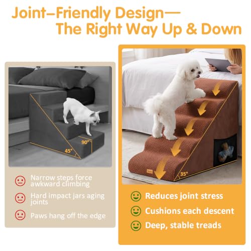 High Density Foam Dog Steps 5 Tiers (Brown / 33.1*15.7*22.5)