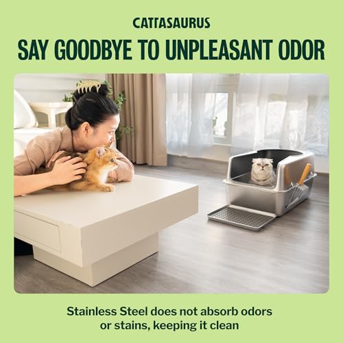 304 Stainless Steel Litter Box for Large Cats 30+ lbs (100% Stainless Steel)
