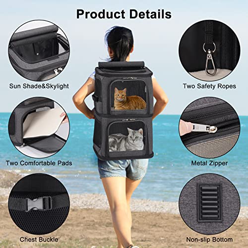 2-in-1 Double Pet Carrier Backpack for Small Cats & Dogs, Black (Black / 14.6"L x 11.2"W x 21.6"H)