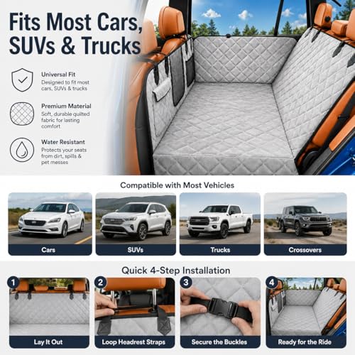 Dog Car Seat Cover for Back Seat (Gray flannel / For Car/SUV/Small Truck)