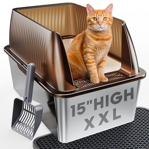 15”Stainless Steel Cat Litter Box Enclosure (Translucent brown / XX-Large)