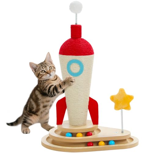 24.8'' Rocket Sisal Cat Scratcher with Track Toy (Rocket Red / 24.8")