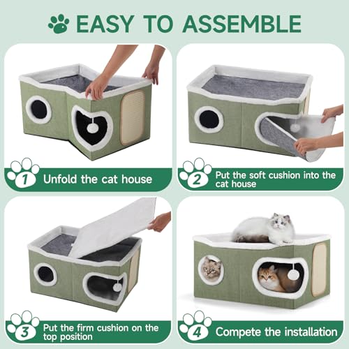 Extra Large Cat House Bed for Multi Cats with Scratch Pad Green (Green / Extra Large)