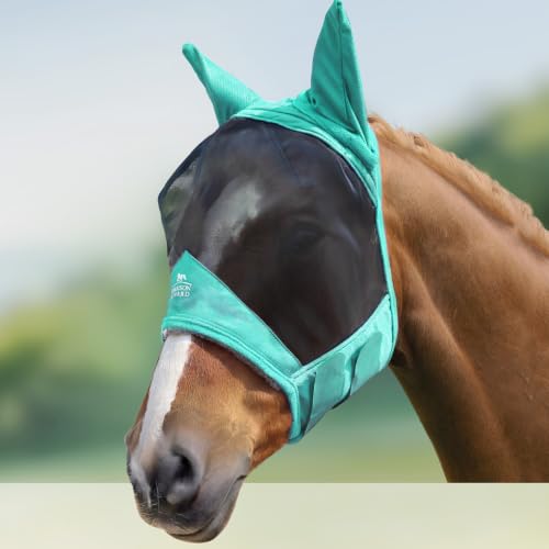 CareMaster Pro Luminous Horse Fly Mask Large Eye Space Standard with Ears UV Protection for Horse Summer Mint XL Extra Full (Summer Mint / X-Large (Warmblood))