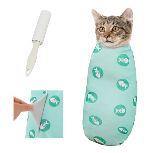 Cat Grooming Wrap for Nail Trimming (XL-31.5in ( Weight:＜ 25lbs ) / GreenBone)