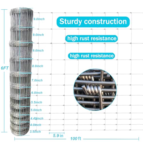Farm Fence 6ft x 100ft Heavy Zinc Coating Field Wire Fencing (72inX100ft)