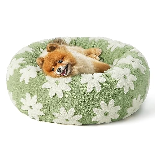 Shown on TV Jacquard Donut Cute Small Dog Beds (23.0"L x 23.0"W x 7.0"Th / Flower Garden Green)