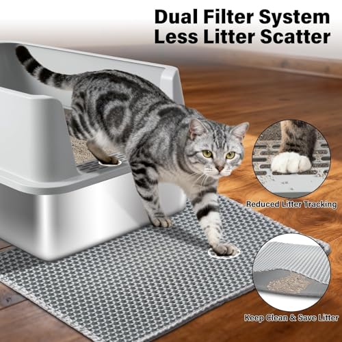 Stainless Steel Litter Box (XL-Light Gray:23"x14.6"x10")